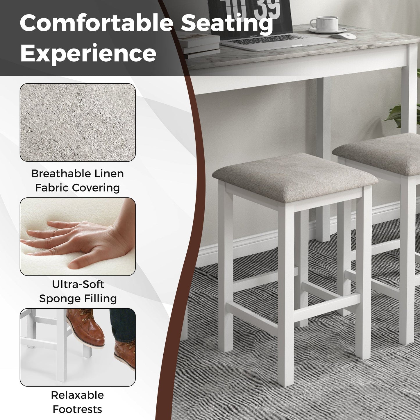 Counter-Height Dining Table and 2 Upholstered Bar Stools