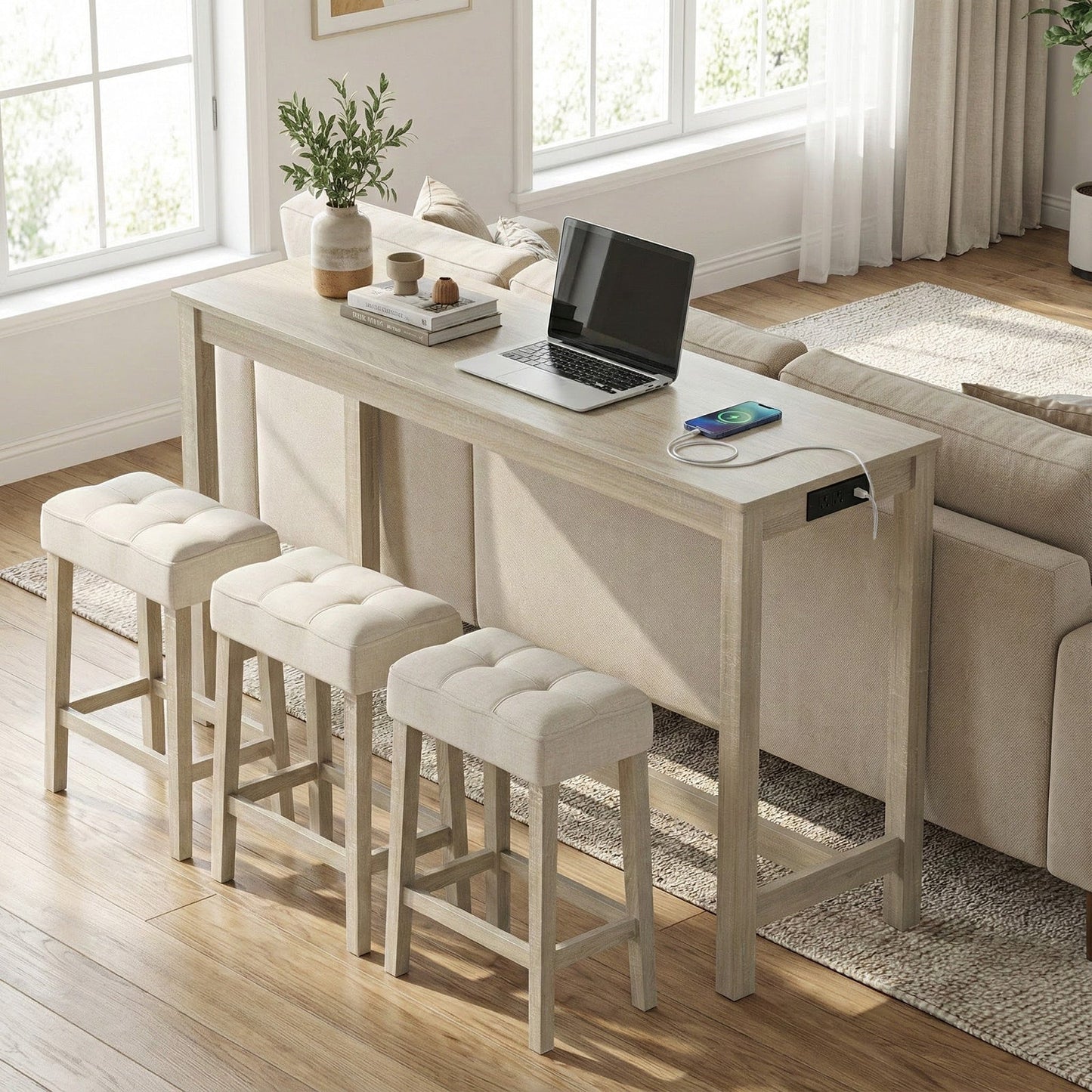 Counter Height Table with 3 Stools and 4-Piece Breakfast Nook Bar Set-Gray