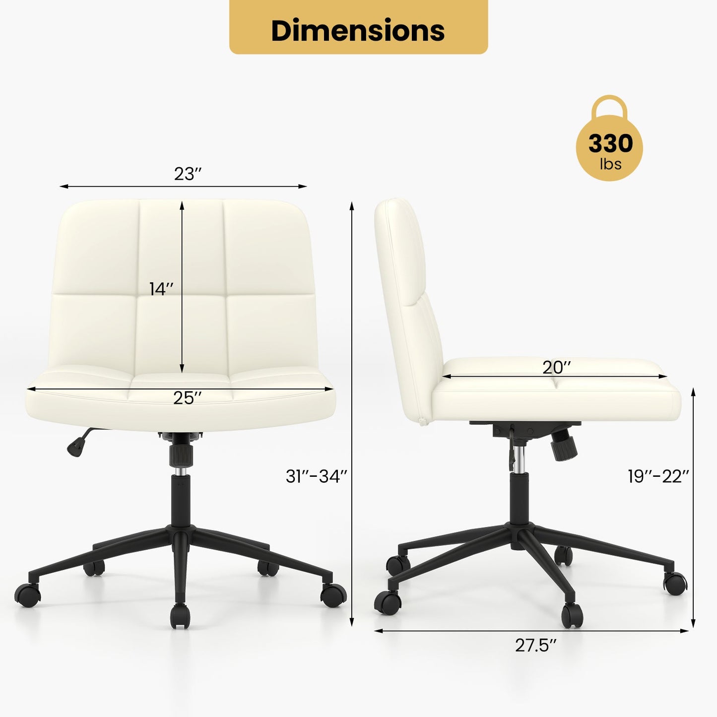 Height-adjustable Armless Desk Chair with Wheels for Home Office Make Up