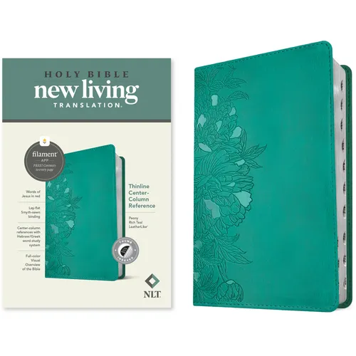 NLT Thinline Center-Column Reference Bible, Filament Enabled (Leatherlike, Peony Rich Teal, Indexed, Red Letter) - Imitation Leather