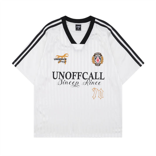 Vertical Stripe Letter Print Sports Jersey Men's Summer American Street Casual Loose Color Block Short Sleeve T-Shirt Top