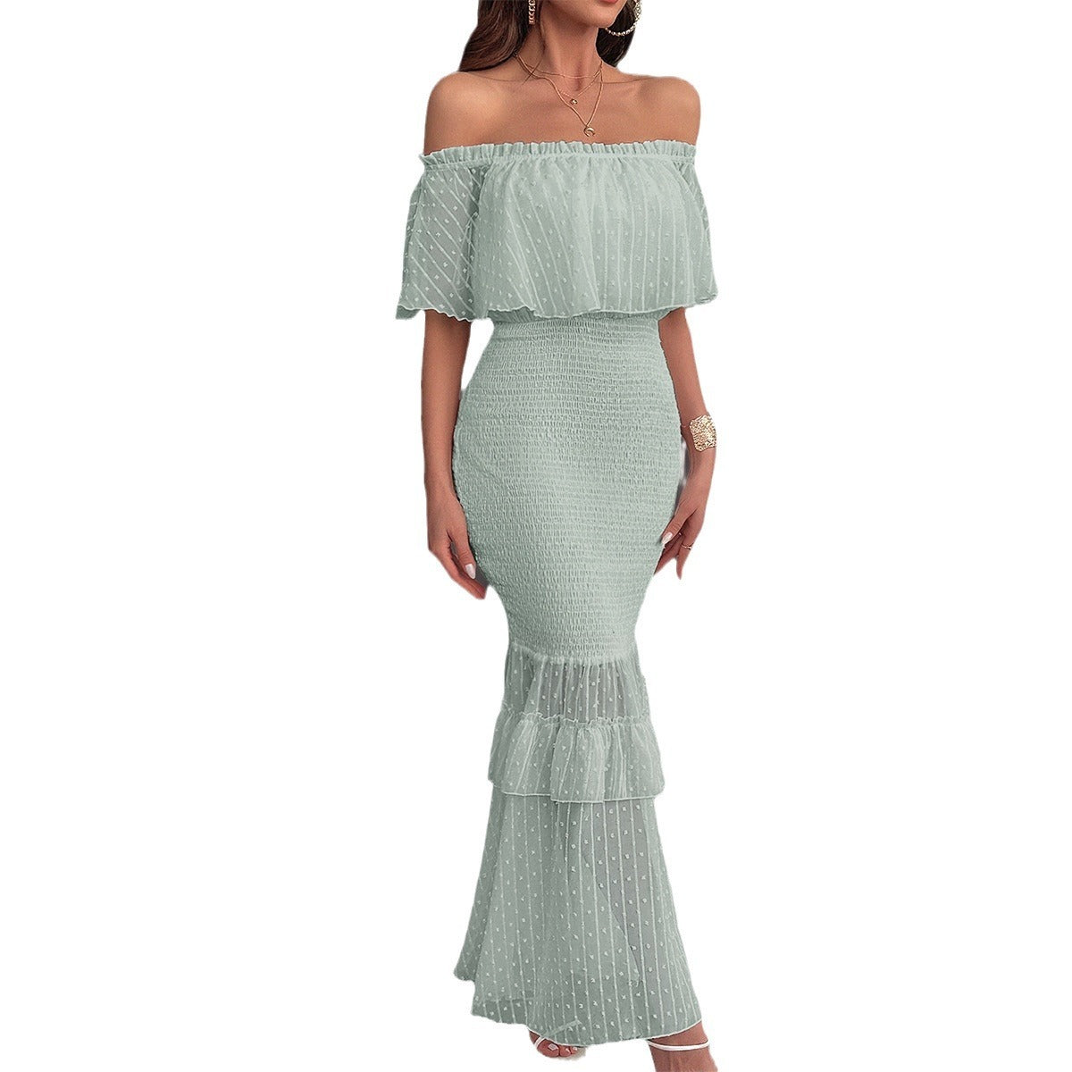 European and American women's spring and summer elegant high waisted dress