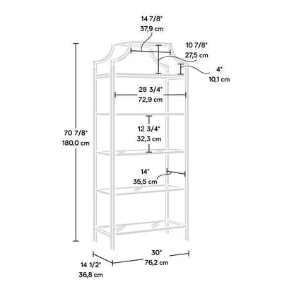 Gold Metal Display Rack Etagere Bookcase with 5 Faux Stone Storage Shelves