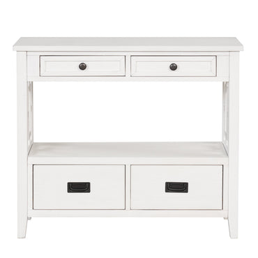 36'' Farmhouse Pine Wood Console Table Entry Sofa Table with 4 Drawers & 1 Storage Shelf (Antique White)