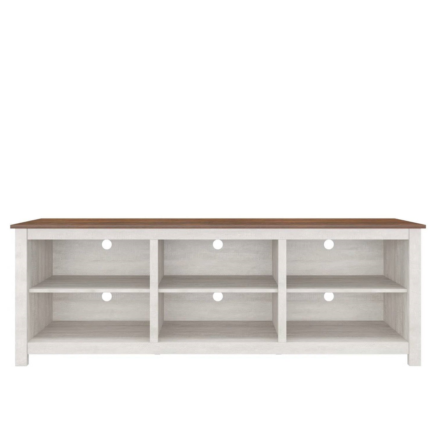 Farmhouse TV Stand in Grey Oak with Brown Wood Finish Top for TVs up to 70-inch