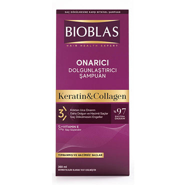 Bioblas Collagen + Keratin Shampoo for Thinning Hair - 12.18 fl oz, Volumizing, Paraben-Free