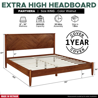 Panthera Solid Wood Bed Frame With Headboard