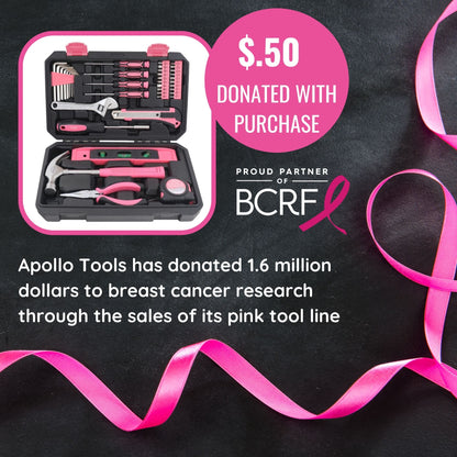 Apollo Tools New and Improved 39 Piece General Pink Tool Set in Storage Case for DIY Everyday Home Maintenance and Repairs- DT9711P