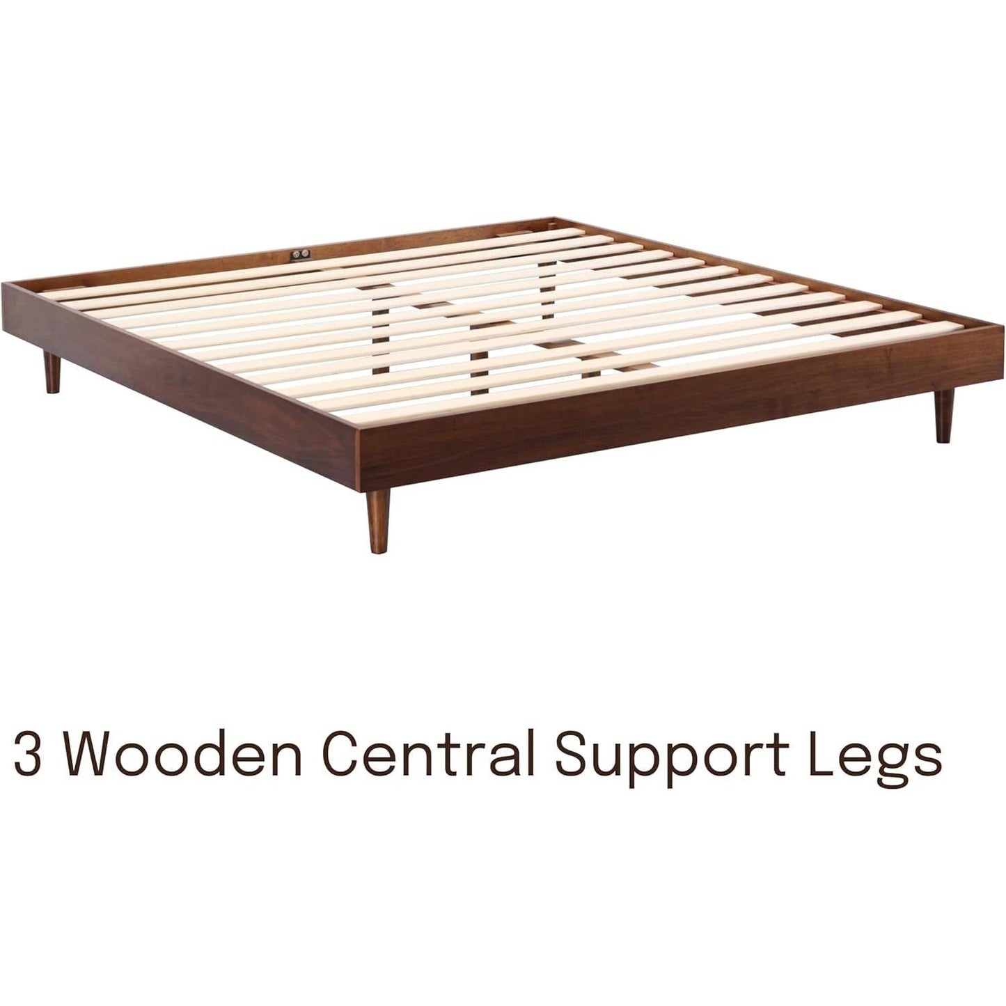 King size Mid-Century Modern Platform Bed Frame in Dark Brown Wood Finish