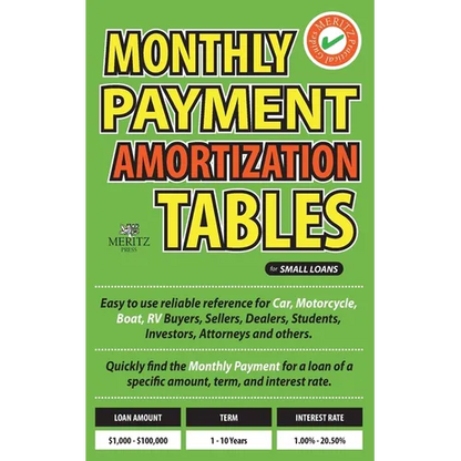 Monthly Payment Amortization Tables for Small Loans: Simple and easy to use reference for car and home buyers and sellers, students, investors, car de - Paperback