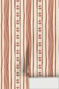 Daisy Chain Stripe Wallpaper, beige and brick red