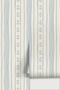 Daisy Chain Stripe Wallpaper, beige and light blue