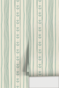 Daisy Chain Stripe Wallpaper, beige and mint