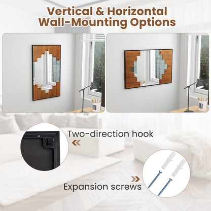 37.5 Inch x 26.5 Inch Decorative Rectangle Wall Mirror with Piano Key-Shaped Frame-Black