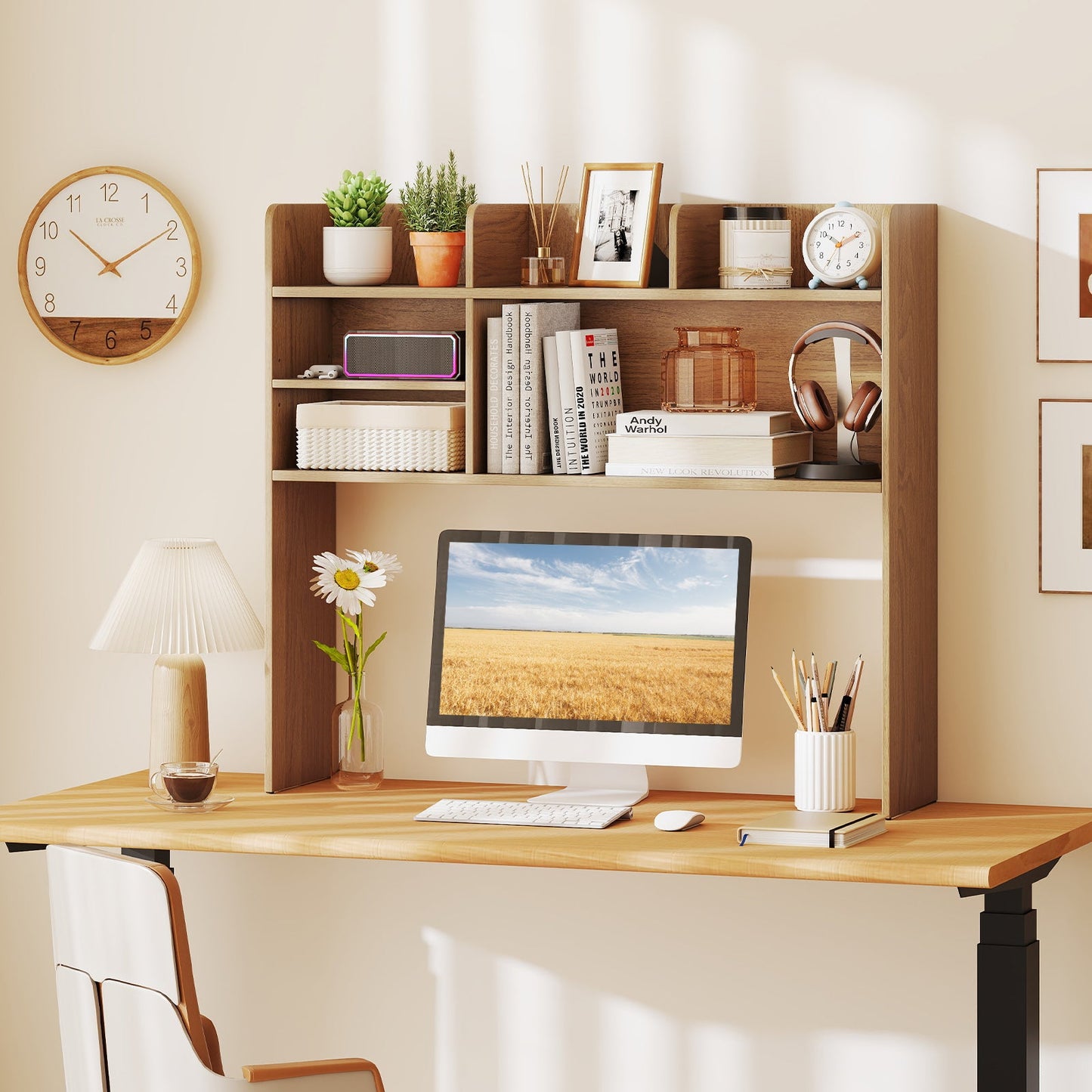 Desktop Bookshelf Countertop Storage Hutch with 6 Shelves
