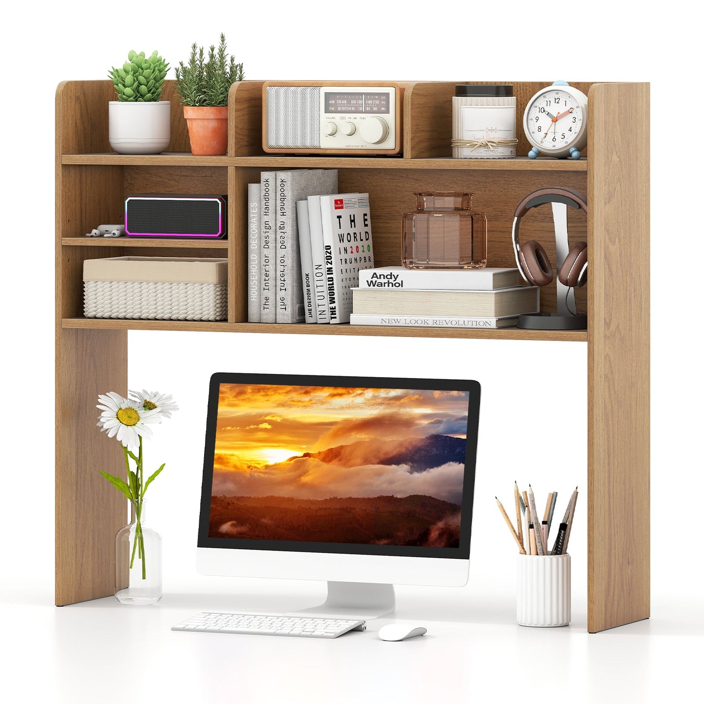Desktop Bookshelf Countertop Storage Hutch with 6 Shelves