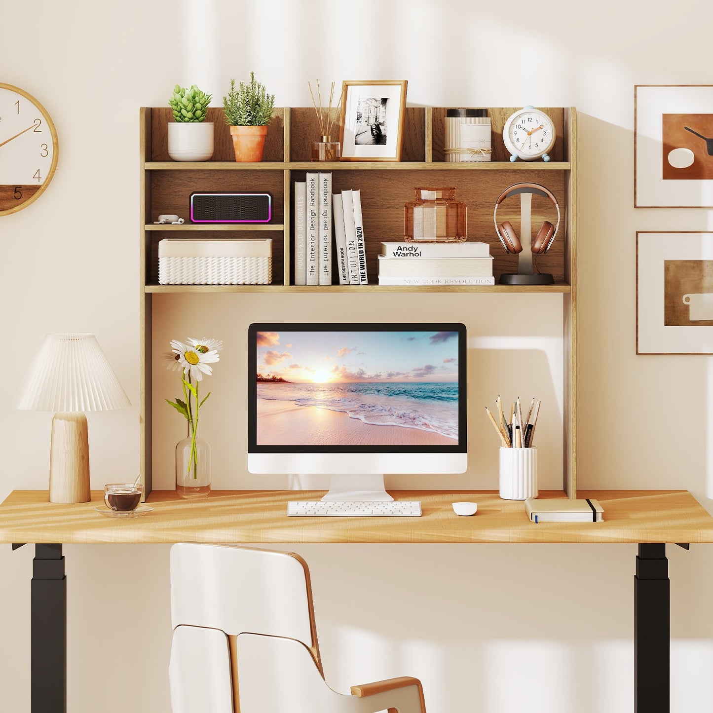 Desktop Bookshelf Countertop Storage Hutch with 6 Shelves