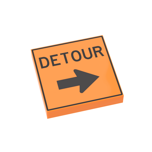 "Detour" Construction Sign (Right)  - Custom Printed - Made Using LEGO® Parts