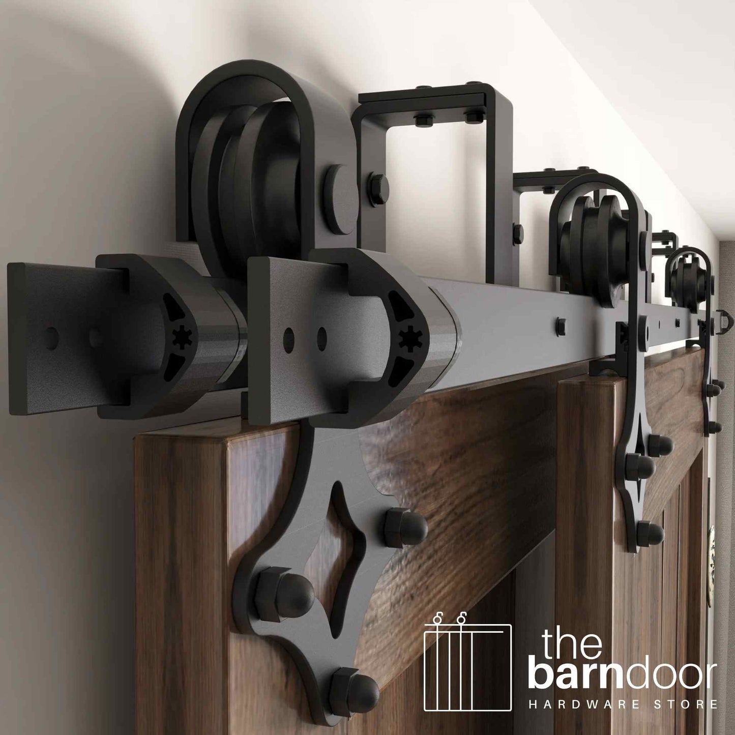 Diamond Black Double Bypass Barn Door Hardware Kit