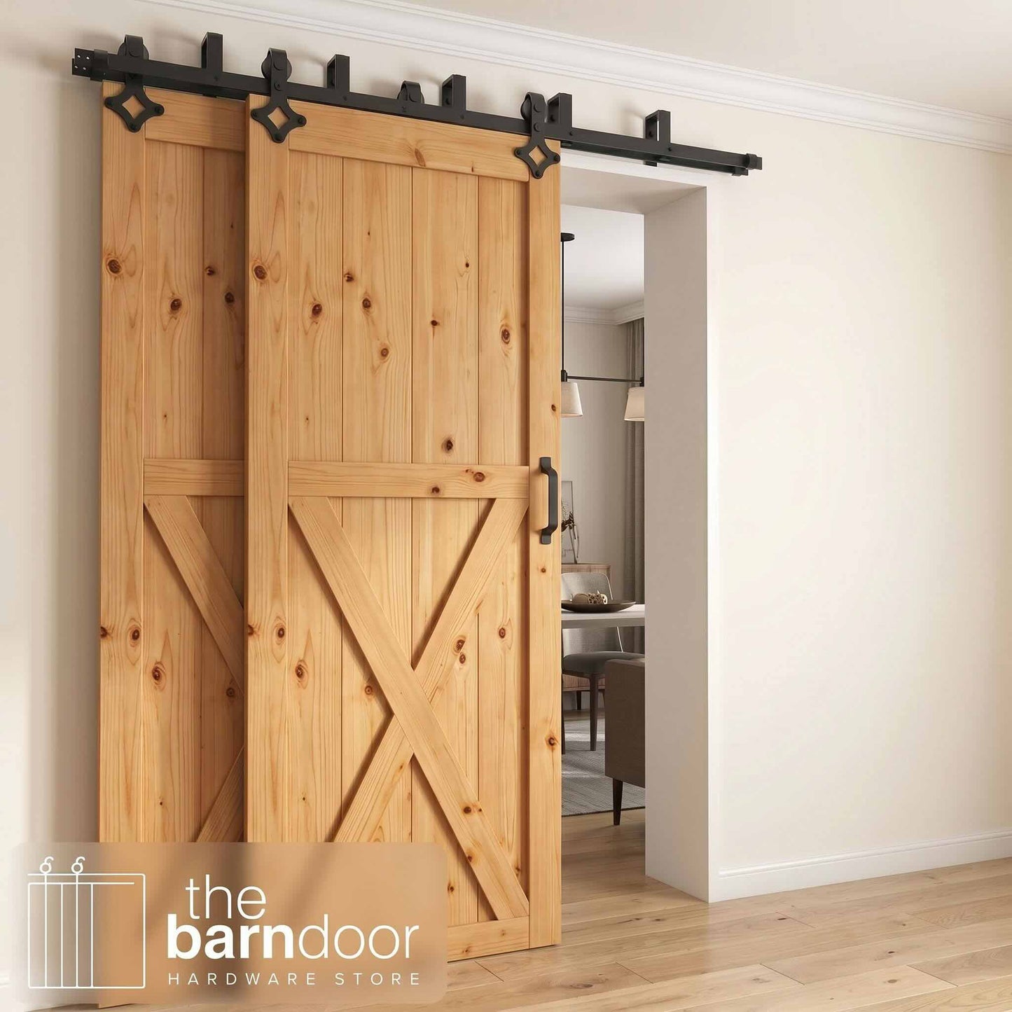 Diamond Black Double Bypass Barn Door Hardware Kit
