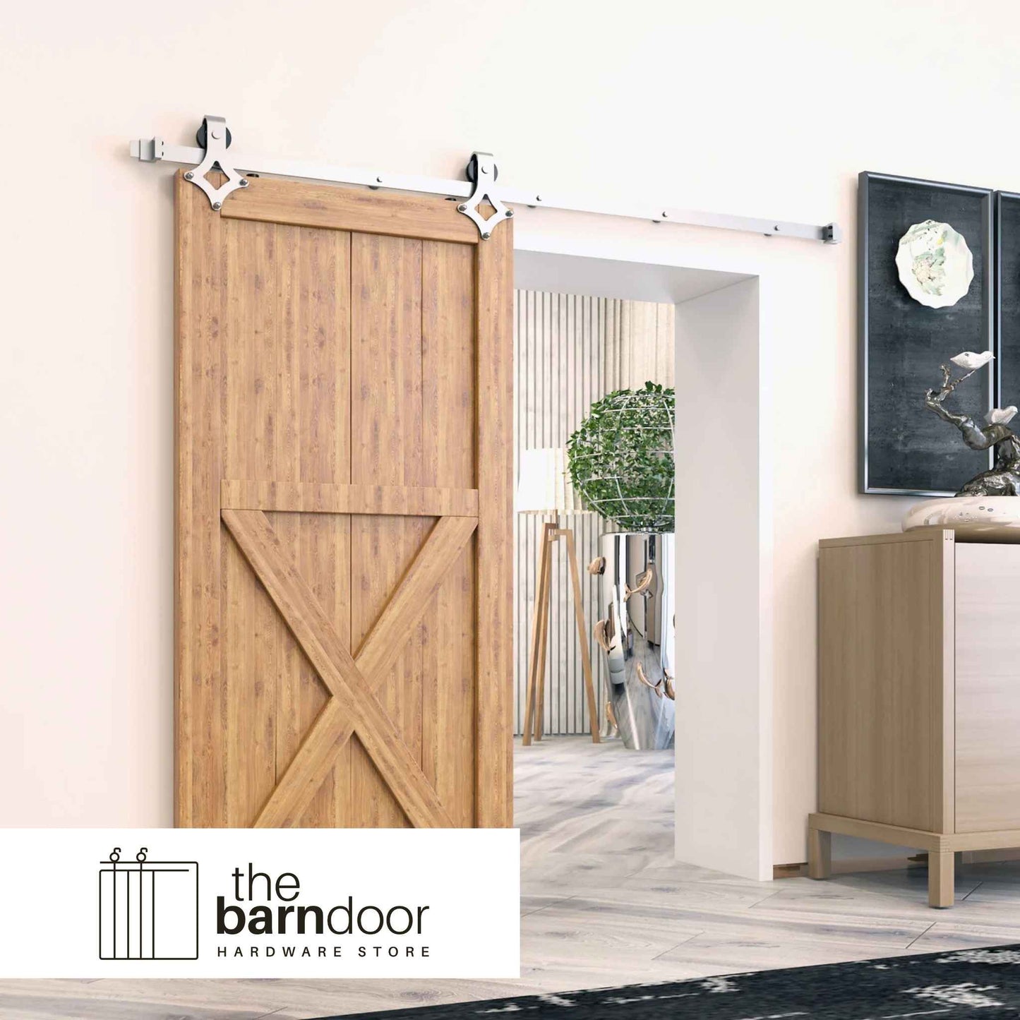 Diamond Brushed Nickel Single Track Barn Door Hardware Kit