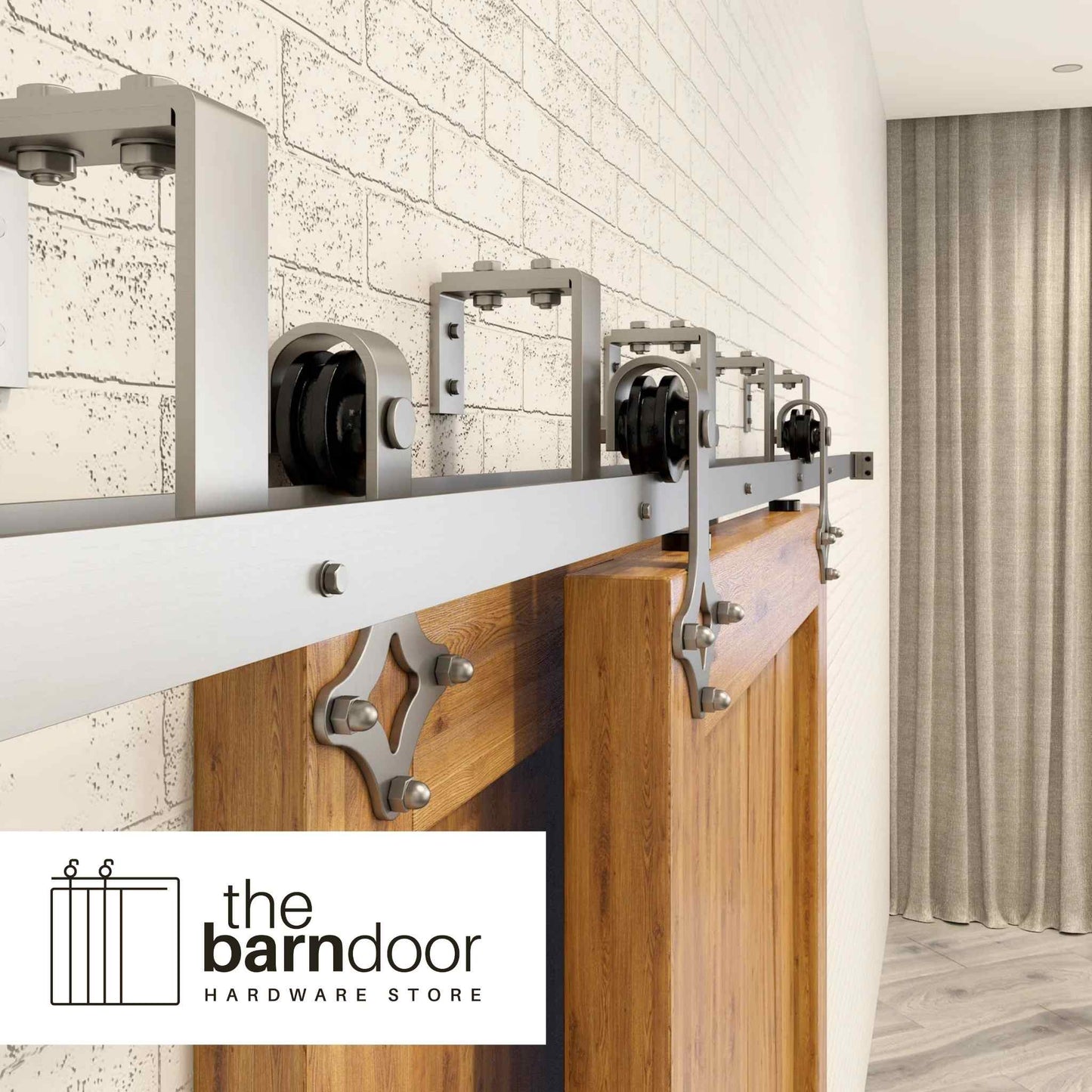 Diamond Brushed Nickel Double Bypass Barn Door Hardware Kit