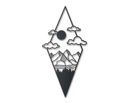Metal Diamond Mountain Clouds Wall Art | Indoor Outdoor | Up to 46" | Over 20 Color Options