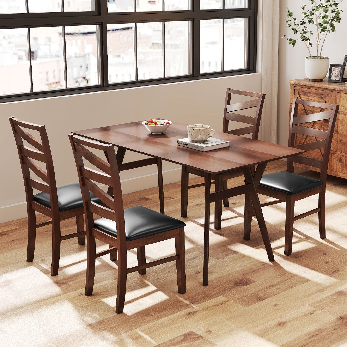 Dining Chairs Set of 2 Kitchen Side Chairs with Rubber Wood Legs-Walnut