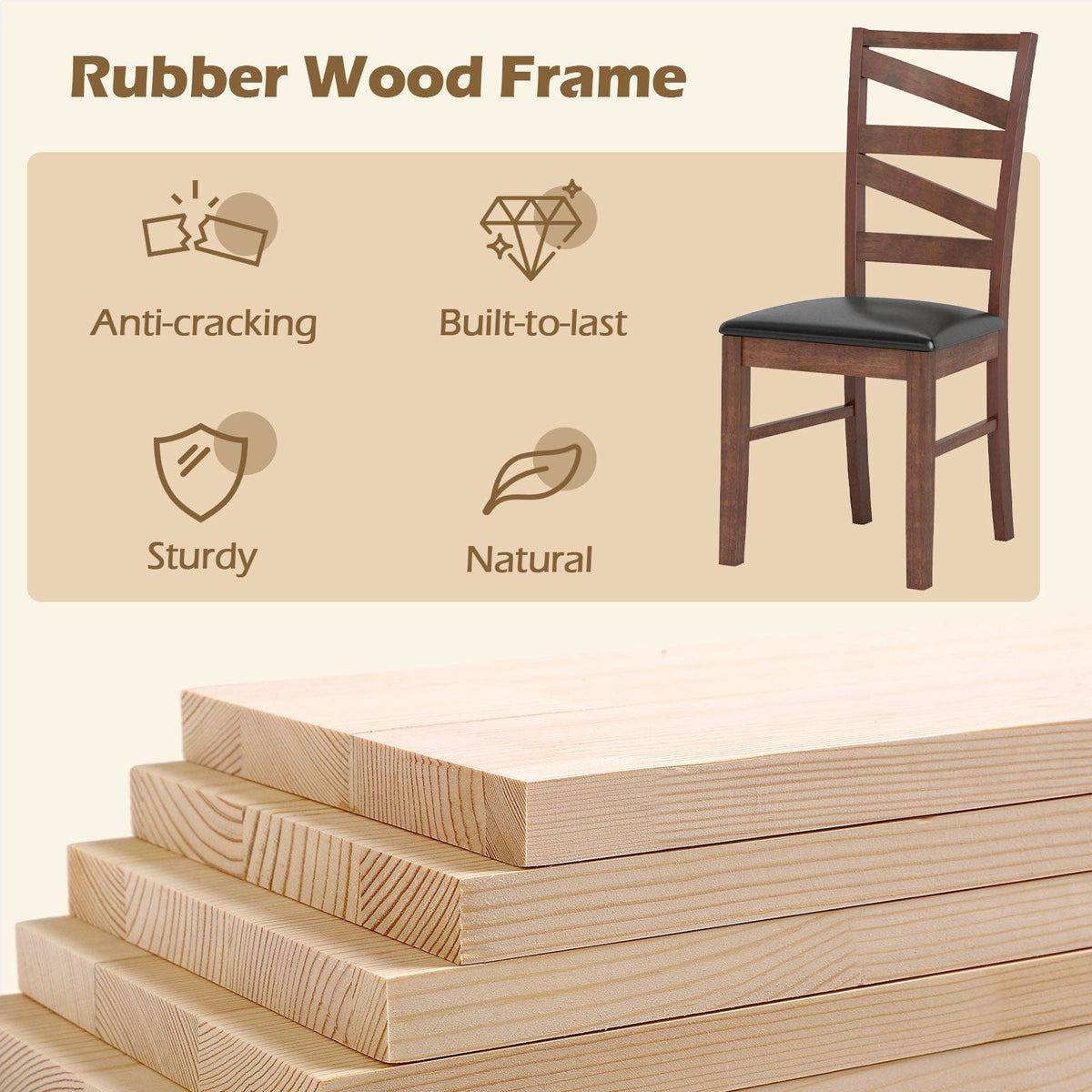 Dining Chairs Set of 2 Kitchen Side Chairs with Rubber Wood Legs-Walnut