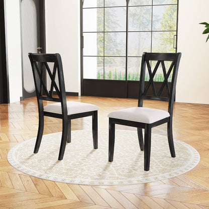 Dining Chairs Set of 2 Kitchen Side Chairs with Curved Cross Back-Beige