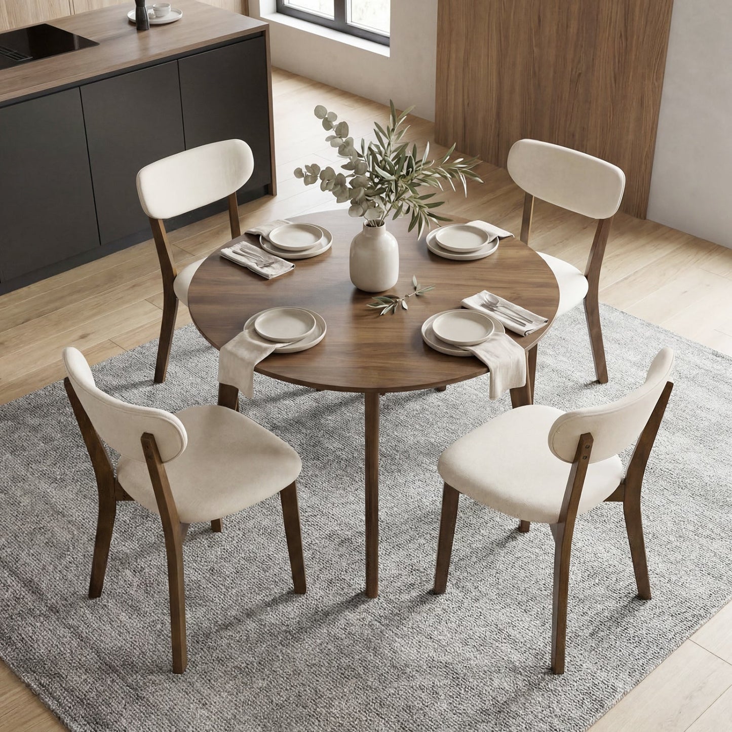 Dining Chairs Set of 4 with Solid Rubber Wood Frame