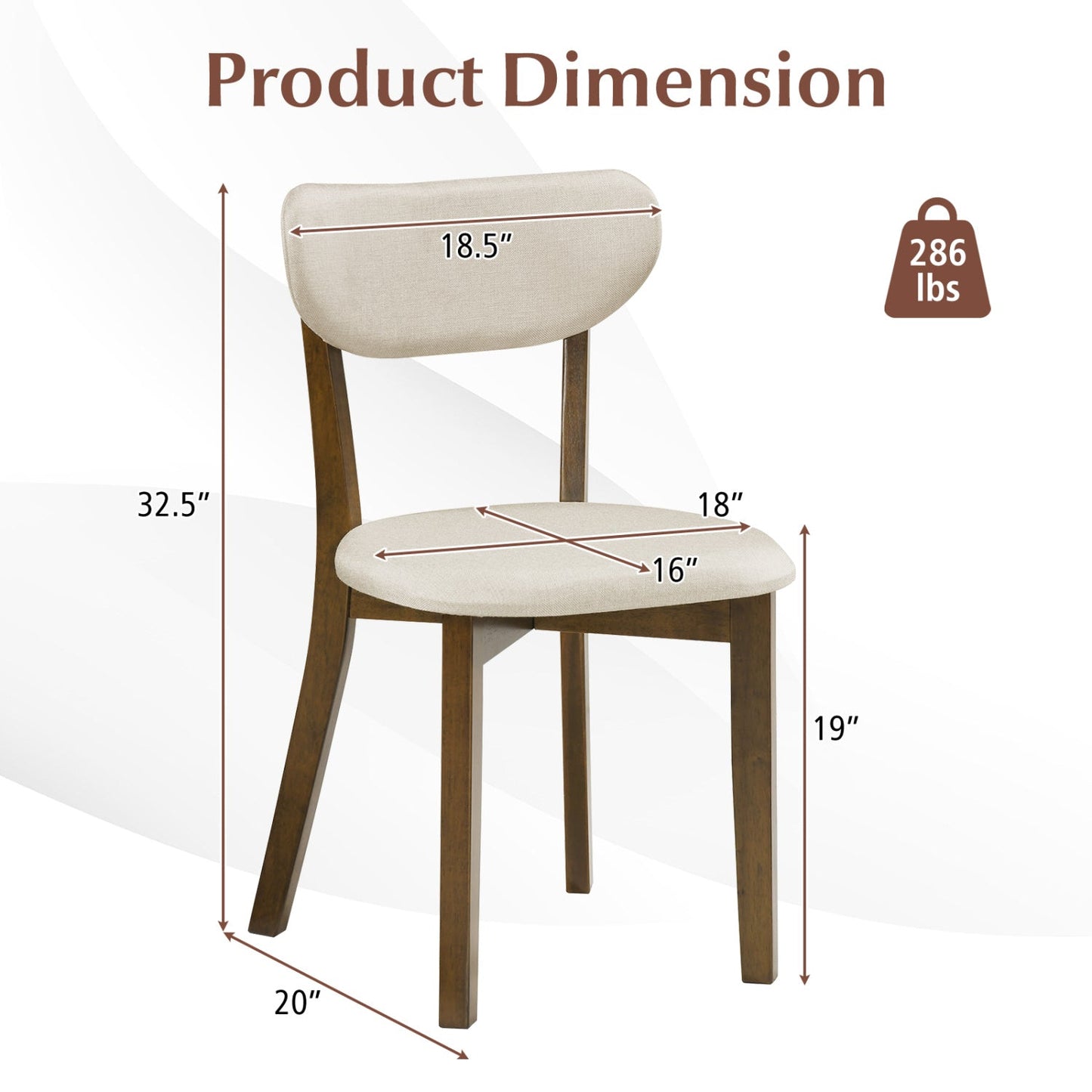 Dining Chairs Set of 4 with Solid Rubber Wood Frame