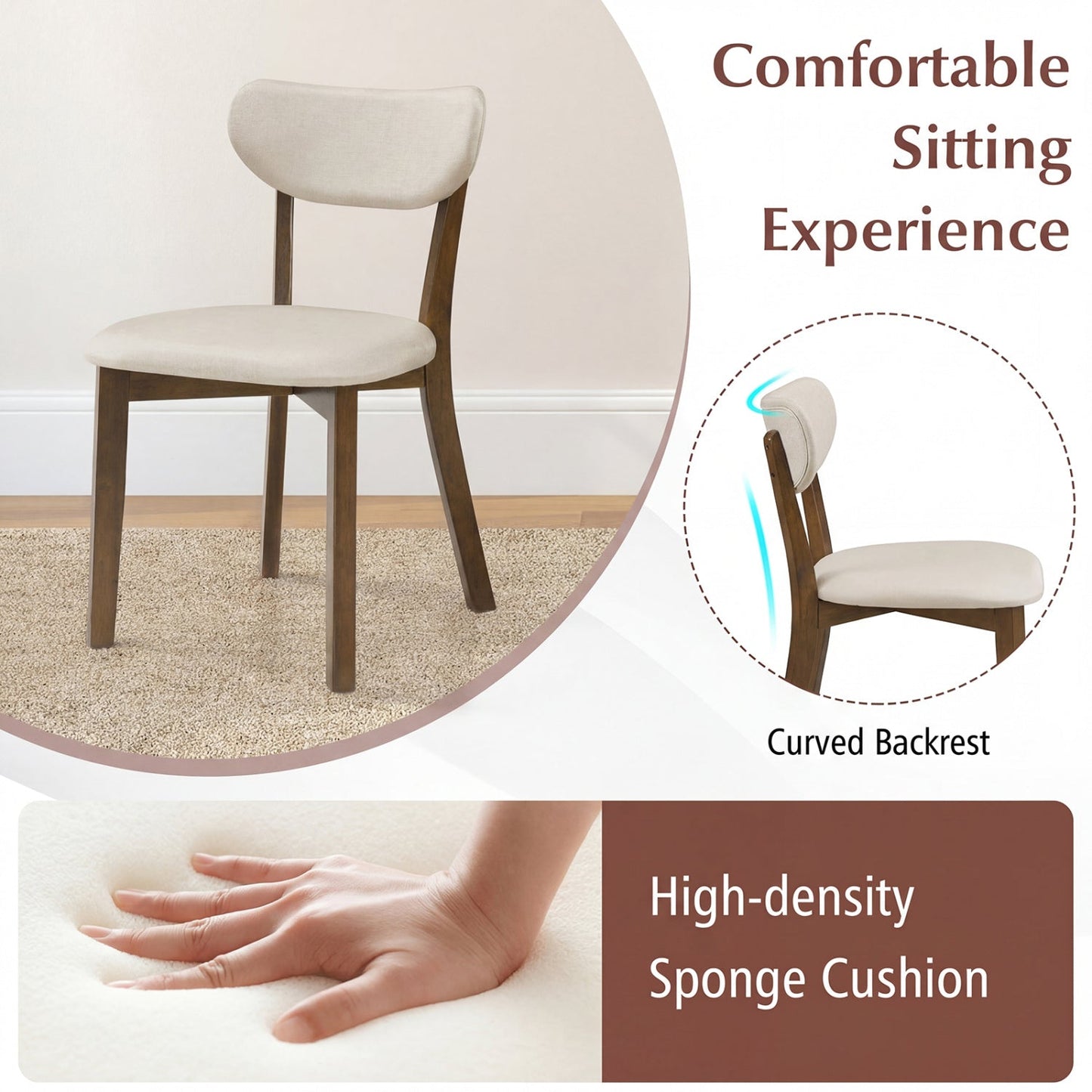 Dining Chairs Set of 4 with Solid Rubber Wood Frame