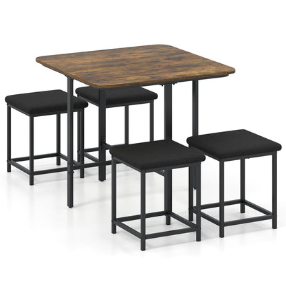 5-Piece Dining Table Set with 4 Upholstered Stools