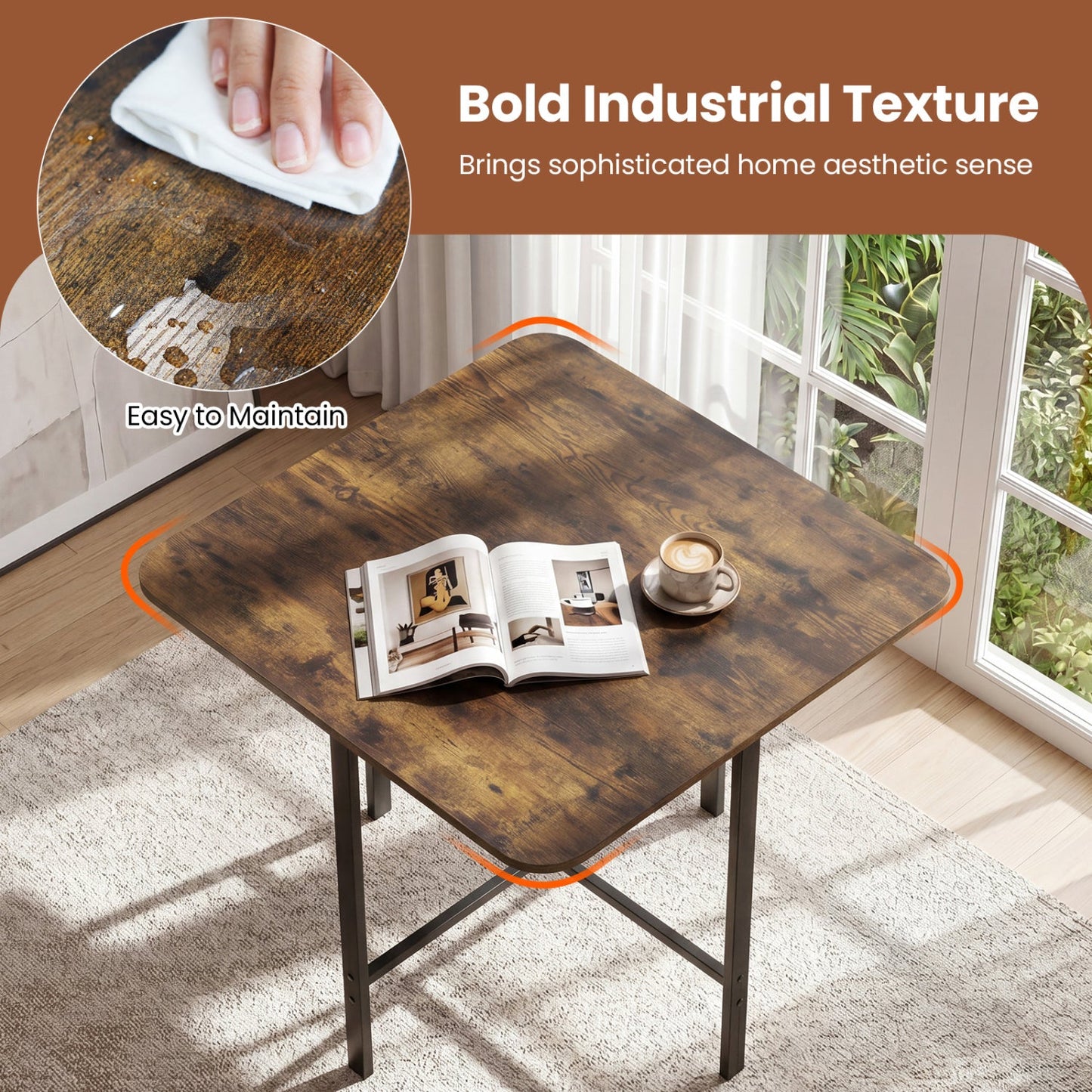 5-Piece Dining Table Set with 4 Upholstered Stools