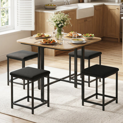 5-Piece Dining Table Set with 4 Upholstered Stools