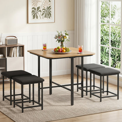 5-Piece Dining Table Set with 4 Upholstered Stools