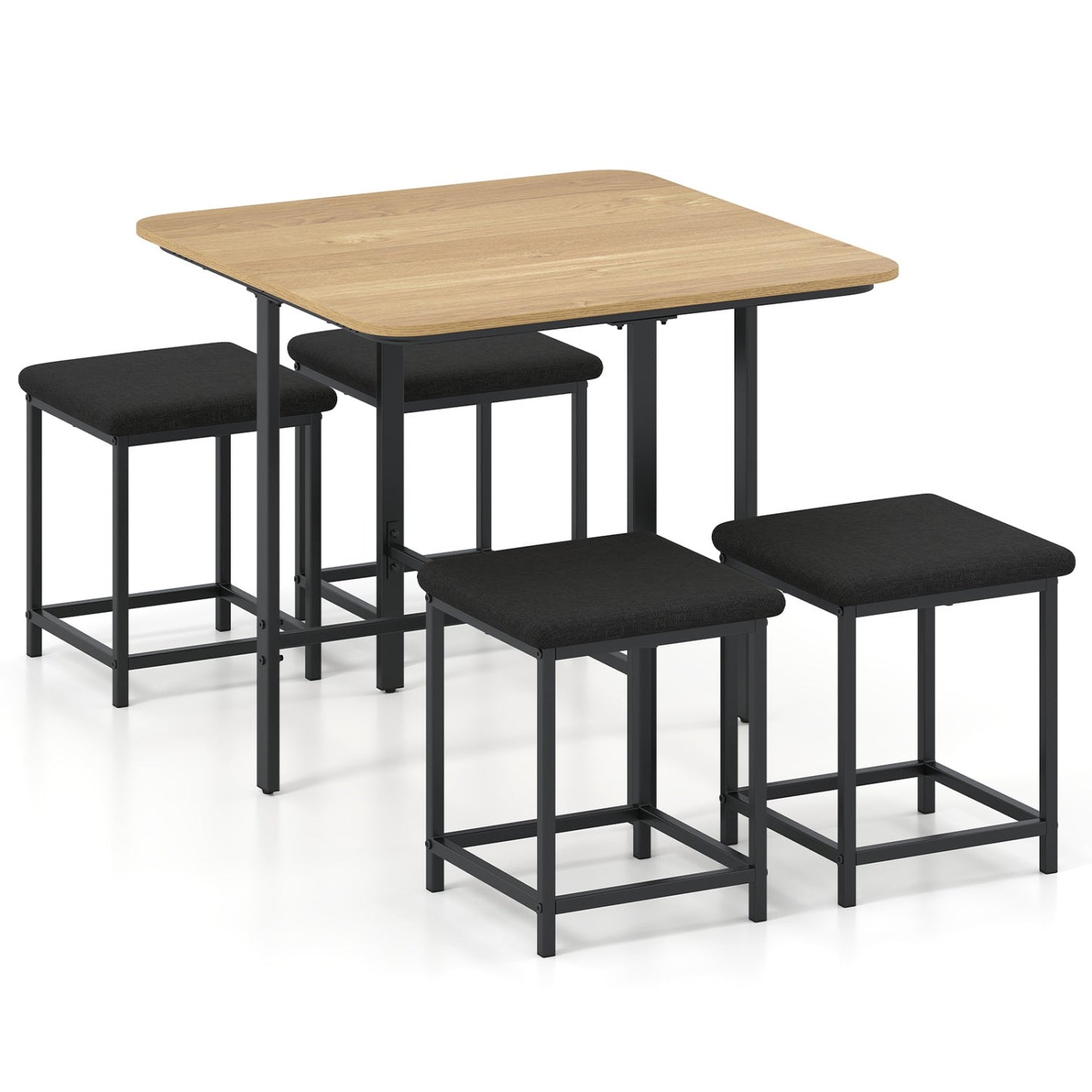 5-Piece Dining Table Set with 4 Upholstered Stools