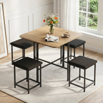 5-Piece Dining Table Set with 4 Upholstered Stools