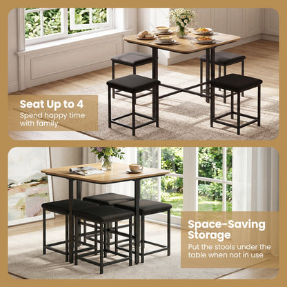 5-Piece Dining Table Set with 4 Upholstered Stools