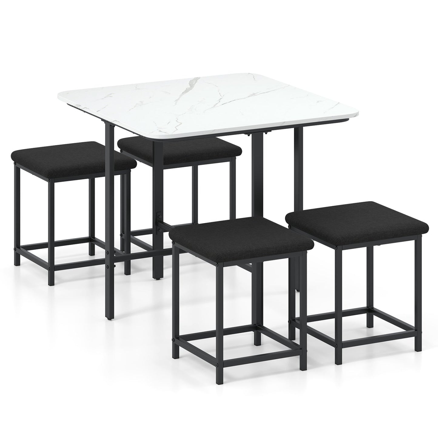 5-Piece Dining Table Set with 4 Upholstered Stools