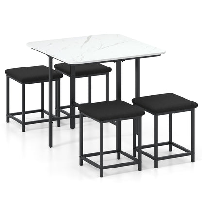 5-Piece Dining Table Set with 4 Upholstered Stools