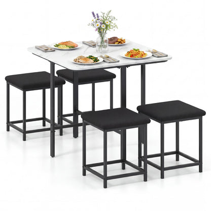 5-Piece Dining Table Set with 4 Upholstered Stools