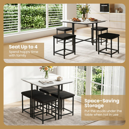 5-Piece Dining Table Set with 4 Upholstered Stools