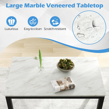 45 Inch Rectangular Mid Century Dining Table with Faux Marble Tabletop for 4 People-Black & White