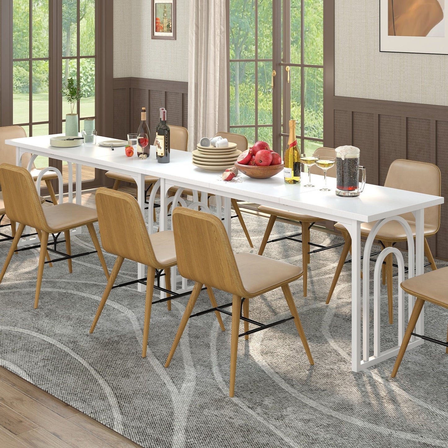Dining Table for 6-8 People 63 Inch Rectangular Farmhouse Kitchen Table-White