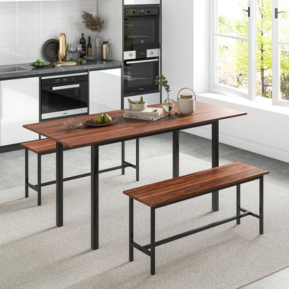 3-Piece Extendable Dining Table Set with 2 Benches