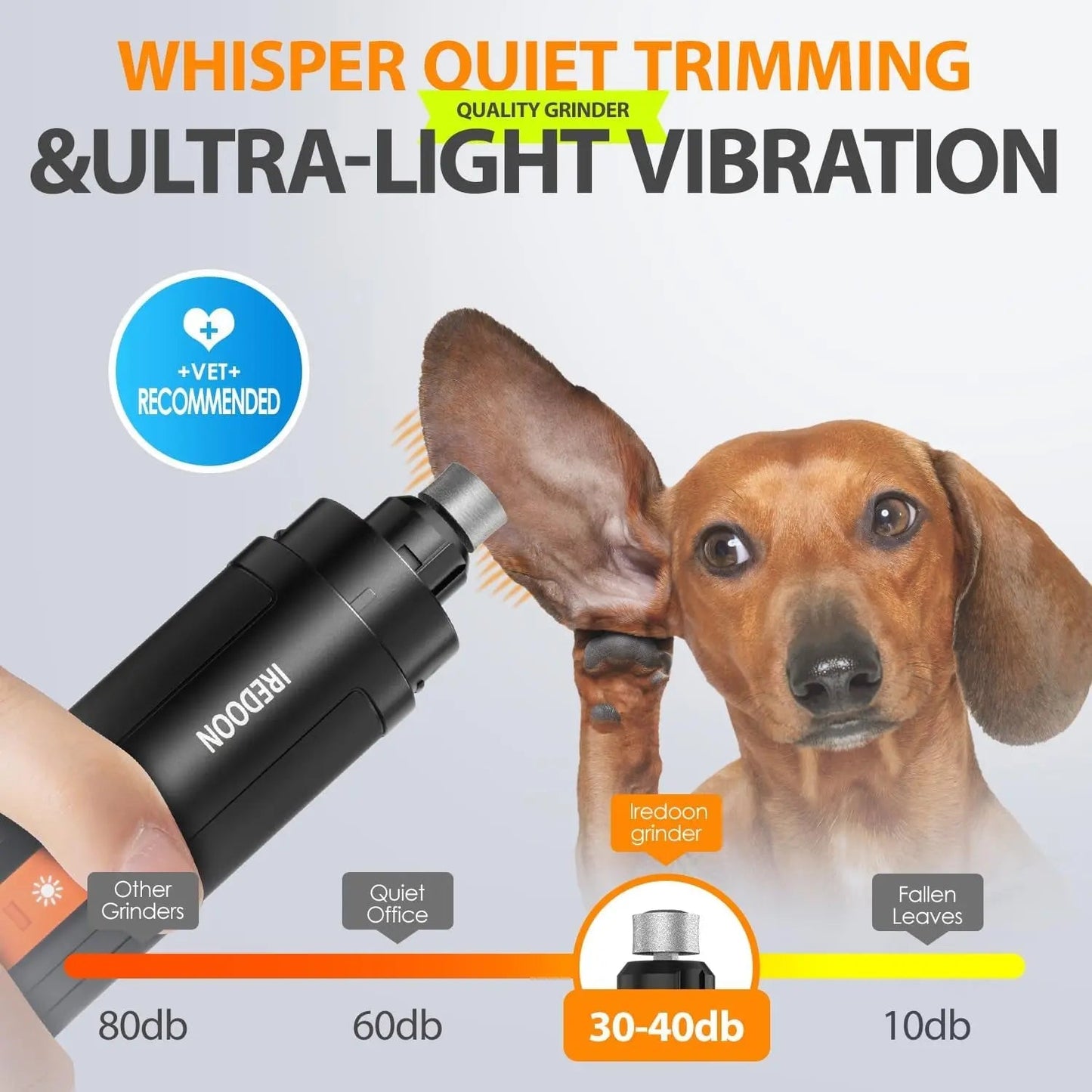 Dog Nail Grinder 3-Speed Quiet w LED Lights Professional Grooming