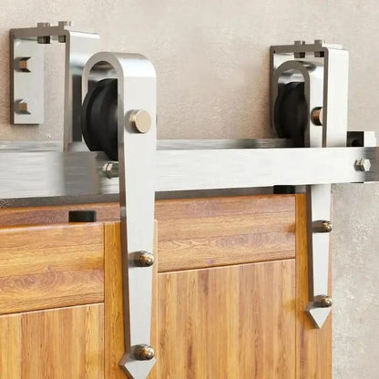 Classic Double Bypass 2 Door Barn Door Kit | Brushed Nickel Hardware