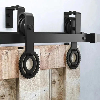 Classic Double Bypass 2 Door Barn Door Kit | Black Hardware
